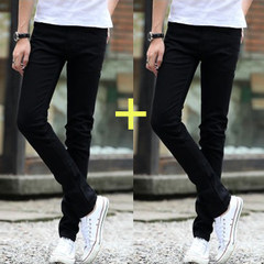 Men's black jeans, men's straight, slim feet, men's pants, men's pants 28 yards (2.16 feet) Black pants + black pants