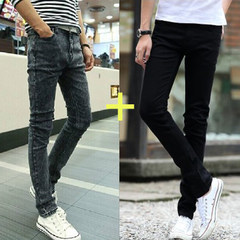 Men's black jeans, men's straight, slim feet, men's pants, men's pants 28 yards (2.16 feet) Black and gray pants + black pants
