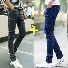 Men's black jeans, men's straight, slim feet, men's pants, men's pants 28 yards (2.16 feet) Black grey pants + pure blue pants