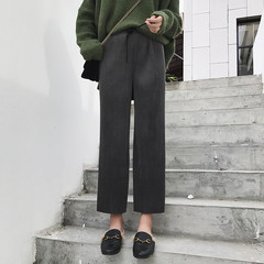 A7seven Vintage velvet rope stretch waist, pleated leg pants 2017 autumn and winter Korean version of casual nine points pants M black