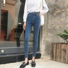 Vintage Korea chic wind nine jeans trousers seamless tailoring Slim Slim Pencil jeans women S Old cowboy blue