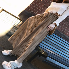 Money lady CHINSTUDIO BF wind lace pleated Waist Wide Leg Pants loose slim pants female students S Beige for 7 days