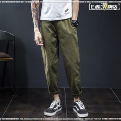 The original tide brand badge design fall straight male overalls casual pants Japanese youth nine pants pants students S Army green