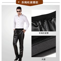 In older men with cashmere thickened waterproof wear leather pants warm male motorcycle aquatic PU straight work pants 36 yards (2 feet, 9 waist) Tether thin pile