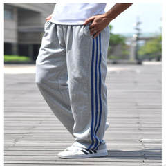 Men's sports pants, casual pants, fat plus XL, knitted thin pants, fitness pants, loose pants 3XL Gray blue edge