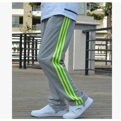 Men's sports pants, casual pants, fat plus XL, knitted thin pants, fitness pants, loose pants 3XL Gray green edge