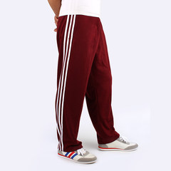 Men's sports pants, casual pants, fat plus XL, knitted thin pants, fitness pants, loose pants 3XL Wine red white edge
