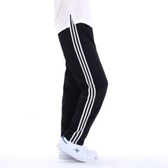 Men's sports pants, casual pants, fat plus XL, knitted thin pants, fitness pants, loose pants 3XL Black white edge