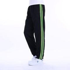 Men's sports pants, casual pants, fat plus XL, knitted thin pants, fitness pants, loose pants 3XL Black green edge