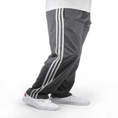 Men's sports pants, casual pants, fat plus XL, knitted thin pants, fitness pants, loose pants 3XL Dark grey white edge