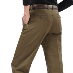 Autumn and winter thick men's casual pants straight cylinder, loose add fertilizer XL, middle-aged dad loaded business pants 36 [waist circumference 2 feet 9] Deep Khaki [same color two] + belt