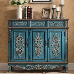 The European and American shoe Chinese wood furniture hall bedroom cabinet cabinets interrupted kitchen cabinets Miaojin shipping Ready Three blue checks