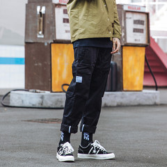 Male tide brand Shawn Yue overalls loose code length pants Edison Chan Japanese straight men's casual pants tide 3XL black