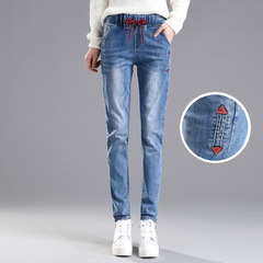 Elastic waist jeans female 9a11c with cashmere size fat mm waist skinny pants Haren loose pants Thirty 2217 light blue [lint free]