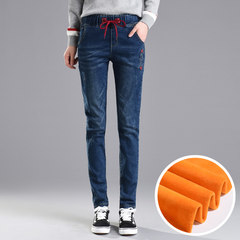 Elastic waist jeans female 9a11c with cashmere size fat mm waist skinny pants Haren loose pants Thirty-four 2217 dark blue [velvet]