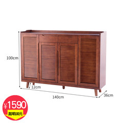 Solid wood shoe cabinet, simple modern multifunctional lobby, simple entrance cabinet, large capacity open door economical louver cabinet Ready 4 doors with mahogany color