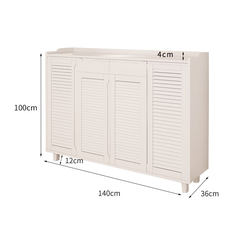 Solid wood shoe cabinet, simple modern multifunctional lobby, simple entrance cabinet, large capacity open door economical louver cabinet Ready Four door whole set white
