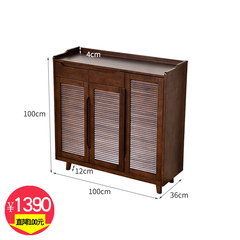 Solid wood shoe cabinet, simple modern multifunctional lobby, simple entrance cabinet, large capacity open door economical louver cabinet Ready Three whole set of walnuts
