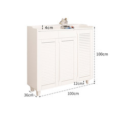Solid wood shoe cabinet, simple modern multifunctional lobby, simple entrance cabinet, large capacity open door economical louver cabinet Ready Three door whole set white
