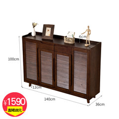 Solid wood shoe cabinet, simple modern multifunctional lobby, simple entrance cabinet, large capacity open door economical louver cabinet Ready Four whole set of walnuts