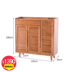 Solid wood shoe cabinet, simple modern multifunctional lobby, simple entrance cabinet, large capacity open door economical louver cabinet Ready Three sets of whole set of honey color
