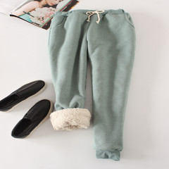 Winter sport pants feet plus lamb cashmere cashmere casual pants pants size trousers loose Wei Haren female trousers M 80-100 Jin Pea green