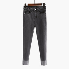 Chic - nine jeans 2017 women in spring and autumn new all-match thin skinny pants feet. S Dark grey