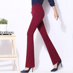 The spring and autumn horn trumpet pants stretch slim slim waist size Weila lady Weila women's trousers 3XL Claret
