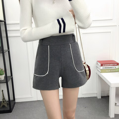 2017 new winter winter pants female Korean autumn wear woolen all-match wide leg pants backing boots tide S Grey white edge shorts
