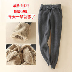 The new winter sports pants with cashmere cashmere female lamb thickened feet Sweat Pants Slacks slim Haren pants pants 3XL Dark grey (shrink mouth upgrade)