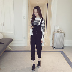 In the autumn of 2017 New South Korea Guoxian Shoujian age solid single breasted waist pants female sling casual pants S black