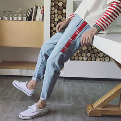 The nine men fall embroidered jeans feet loose pants new trend of Korean Haren all-match S blue