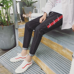 The nine men fall embroidered jeans feet loose pants new trend of Korean Haren all-match S black