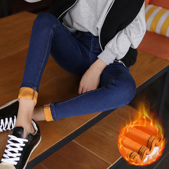 2017 new winter with high waisted skinny jeans female cashmere thickened fluffy feet warm pants trousers 31 yards (early buy, more favorable) blue