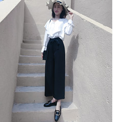 2017 Korean winter, high waisted wide leg pants pants nine female students show thin size seven straight legged trousers XS All-match black