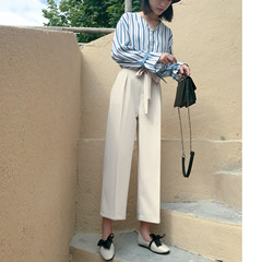 2017 Korean winter, high waisted wide leg pants pants nine female students show thin size seven straight legged trousers XS Temperament rice white