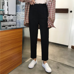 Nine straight pants fall 2017 all-match waist Slim New Korean cigarette pants female Harlan suit S Black buttons