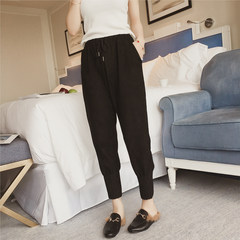 In the autumn of 2017 new Korean high waisted suede pants upon Haren women's casual pants waist tie turnip pants M black