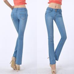 Autumn and winter with the new micro bellbottoms big waist thickened cashmere straight trumpet code Wide Leg Jeans female trousers 26 yards [1 feet 9] Wathet