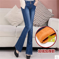 Autumn and winter with the new micro bellbottoms big waist thickened cashmere straight trumpet code Wide Leg Jeans female trousers 26 yards [1 feet 9] Blue.