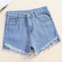 Female summer fashion 2017 new slim denim shorts flash wide leg Korean loose code a word pants S 8021 light blue