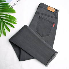 Left Tang high waist jeans female autumn pants nine feet stretch size light tight pencil pants female burr Twenty-five gray