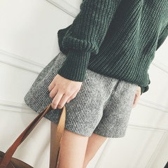 2017 autumn and winter wool shorts female Waist Wide Leg Pants baggy pants A wear boots pants Korean backing S gray