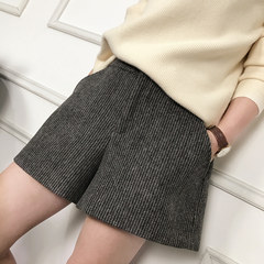 2017 autumn and winter wool shorts female Waist Wide Leg Pants baggy pants A wear boots pants Korean backing S Dark grey