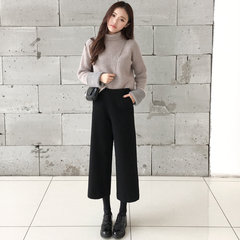 Waist Wide Leg Pants female autumn winter nine pants 2017 new Korean SLIM STRAIGHT seven loose pants XS black
