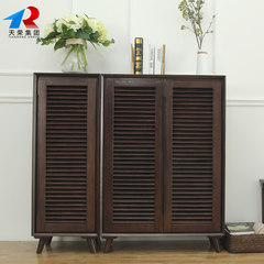 All solid wood shoes cabinet, modern pair door shutter, air door cabinet, large capacity oak shoes cabinet Assemble Walnut combination 80CM+40CM