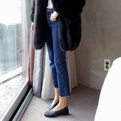 Chic broad leg pants, female autumn 2017 new Korean version, loose edge nine points jeans, ulzzang straight cylinder pants Twenty-five Blue nine points