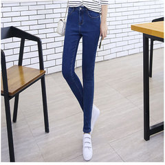 Thin waist jeans every day special offer black female with big feet thick velvet code pencil pants in winter 26 yards (1 feet 9) Blue (Huang Rong)
