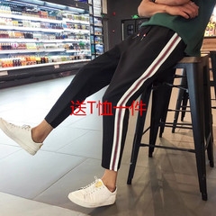 Autumn pants female student pants nine Korean version of the new sweatpants all-match feet thin Haren pants Collection baby / priority delivery Red Stripe Black