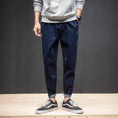2017 new autumn break jeans, men's big size, slim pants, Korean students' trousers 3XL blue